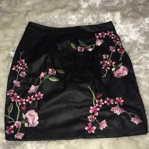 Black leather floral skirt
